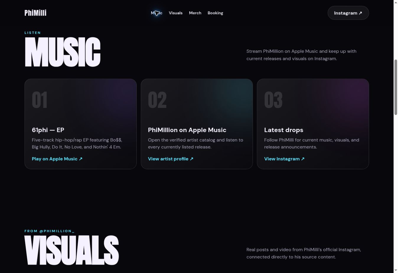 PhiMilli — Artist Website Demo screenshot 2